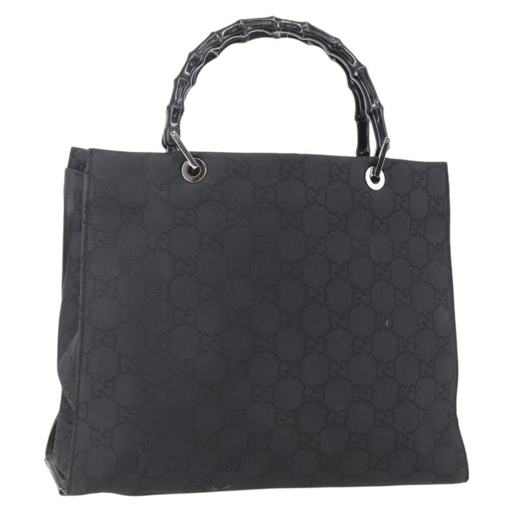 GUCCI Bamboo GG Canvas Hand Bag Black Silver 002 1010 3754 Auth 154446 - Picture 1 of 16